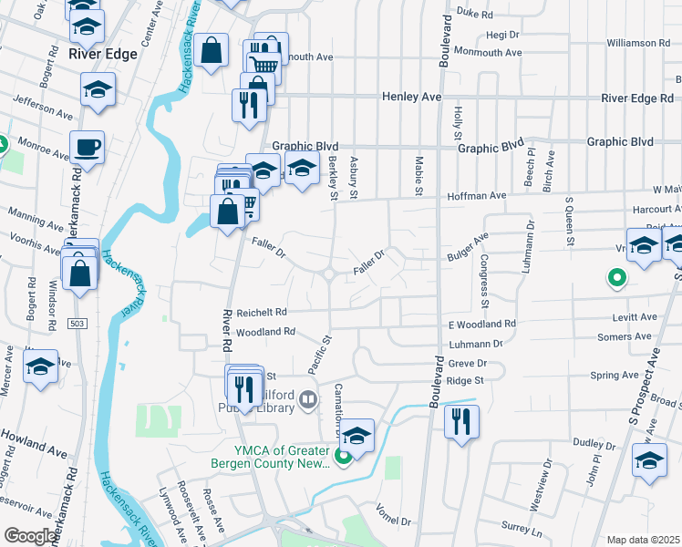 map of restaurants, bars, coffee shops, grocery stores, and more near 931 Pacific Street in New Milford