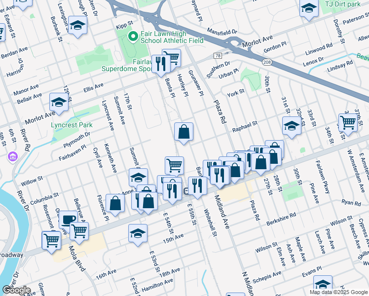 map of restaurants, bars, coffee shops, grocery stores, and more near 3-00 Banta Place in Fair Lawn