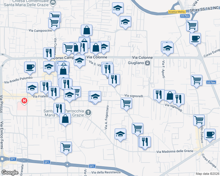 map of restaurants, bars, coffee shops, grocery stores, and more near 117 Via San Vito in Giugliano In Campania