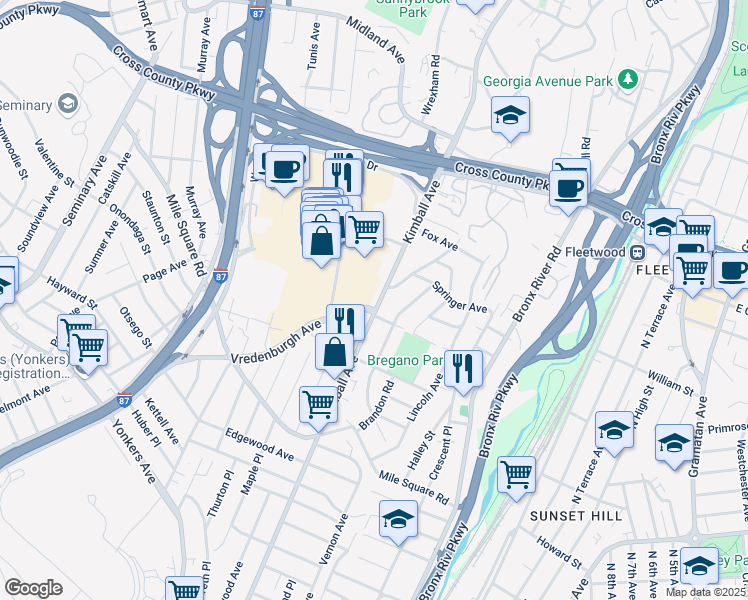 map of restaurants, bars, coffee shops, grocery stores, and more near 12 Turner Street in Yonkers