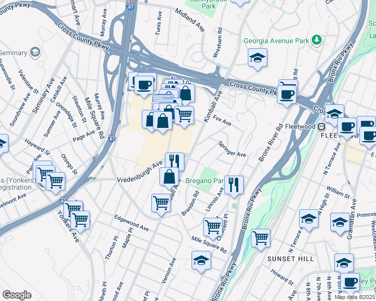 map of restaurants, bars, coffee shops, grocery stores, and more near 12 Turner Street in Yonkers