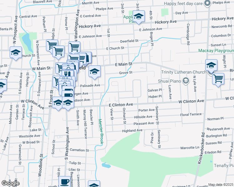 map of restaurants, bars, coffee shops, grocery stores, and more near 145 East Clinton Avenue in Bergenfield