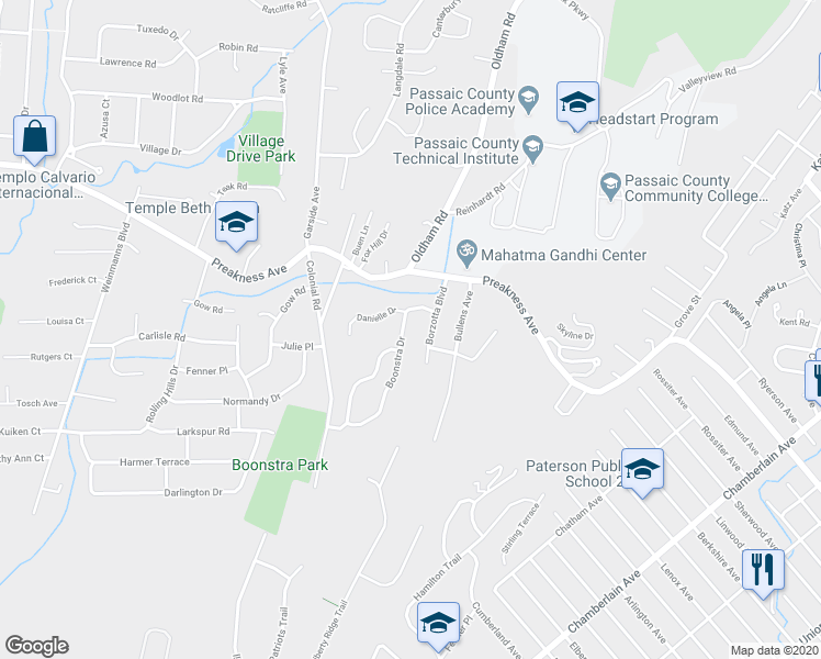map of restaurants, bars, coffee shops, grocery stores, and more near 29 Boonstra Drive in Wayne