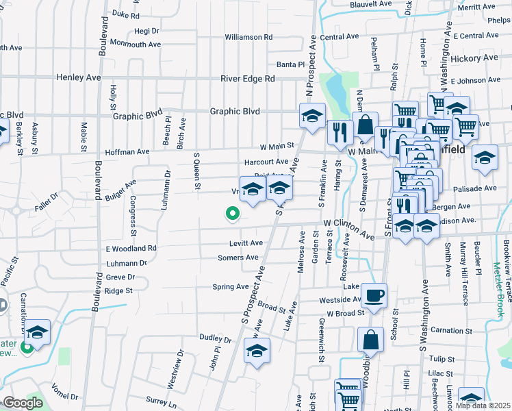 map of restaurants, bars, coffee shops, grocery stores, and more near 80 South Prospect Avenue in Bergenfield