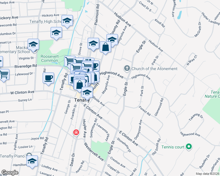 map of restaurants, bars, coffee shops, grocery stores, and more near 56 Magnolia Avenue in Tenafly
