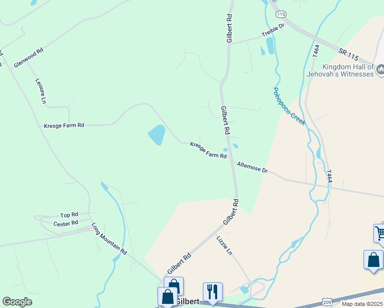 map of restaurants, bars, coffee shops, grocery stores, and more near 278 Kresge Farm Road in Effort
