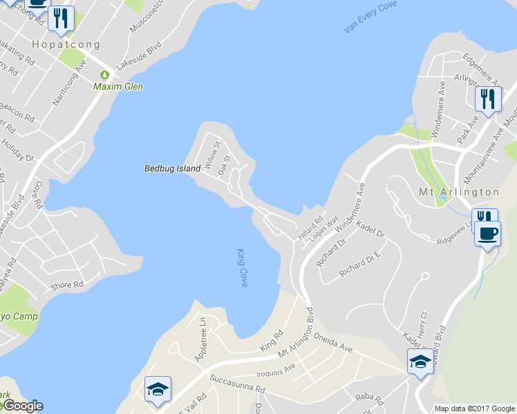 map of restaurants, bars, coffee shops, grocery stores, and more near 3 Lakeshore Drive in Mount Arlington