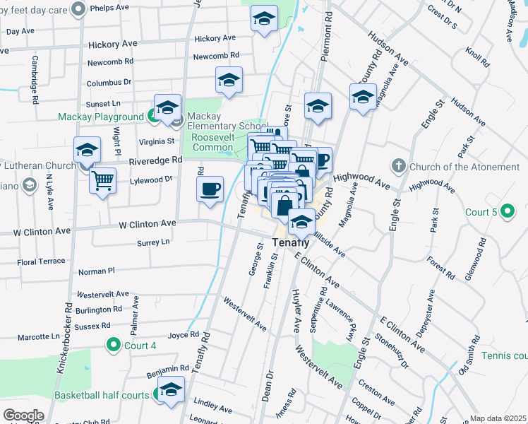 map of restaurants, bars, coffee shops, grocery stores, and more near 5 South Summit Street in Tenafly