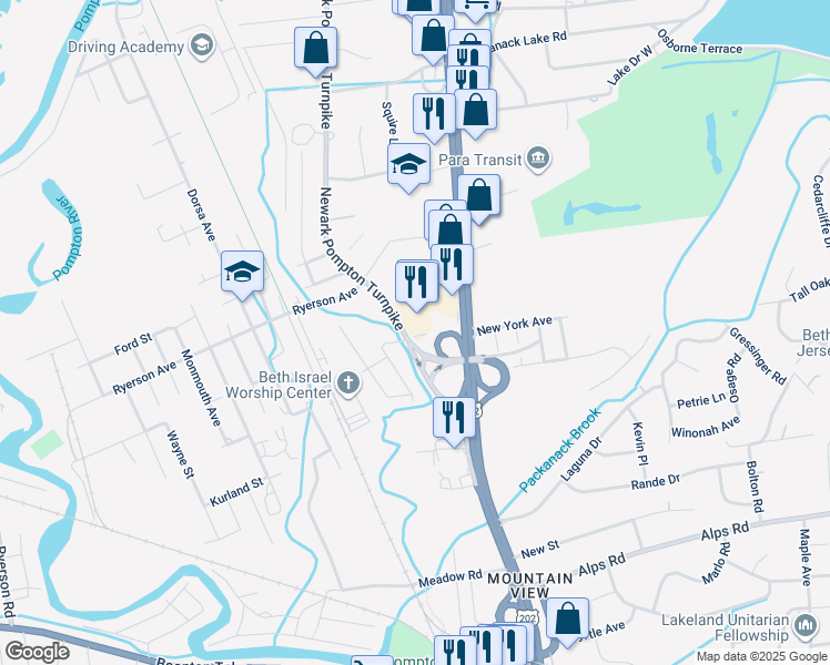 map of restaurants, bars, coffee shops, grocery stores, and more near 27 Old Newark Pompton Turnpike in Wayne