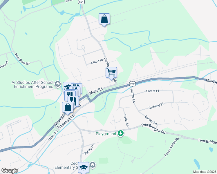 map of restaurants, bars, coffee shops, grocery stores, and more near 2 Jacksonville Road in Montville