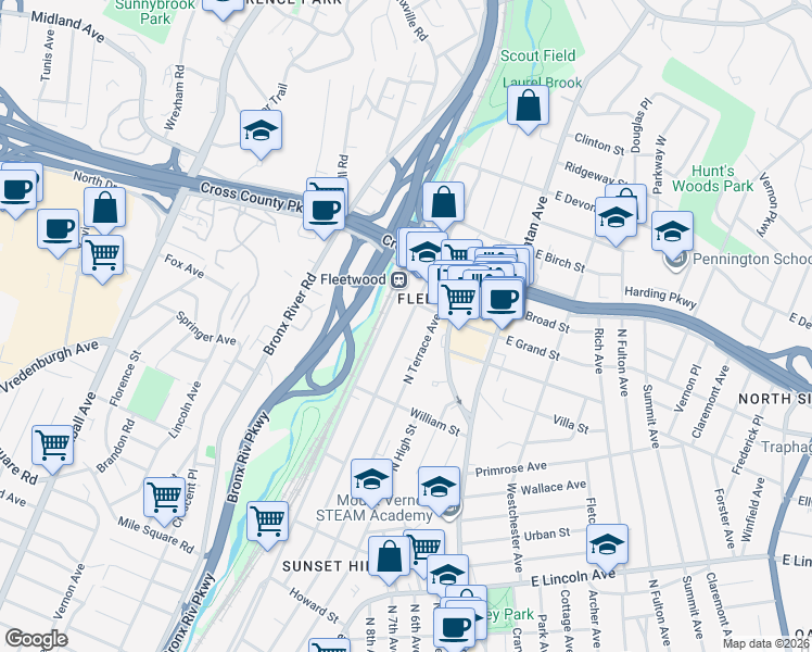 map of restaurants, bars, coffee shops, grocery stores, and more near 685 Locust Street in Mount Vernon