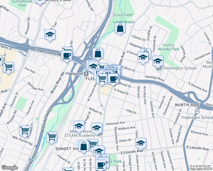 map of restaurants, bars, coffee shops, grocery stores, and more near in The Bronx