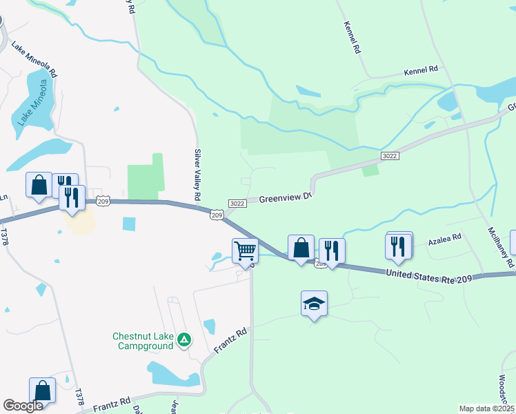 map of restaurants, bars, coffee shops, grocery stores, and more near 128 Greenview Drive in Effort