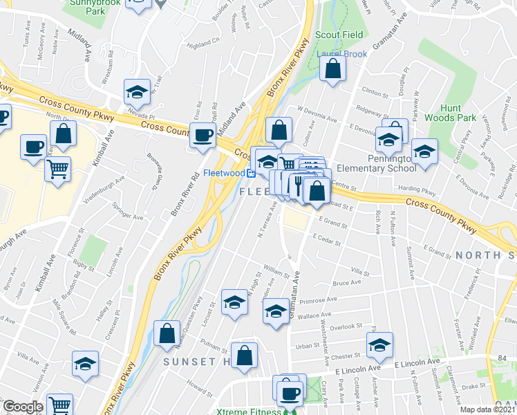 map of restaurants, bars, coffee shops, grocery stores, and more near 685 Locust Street in Mount Vernon