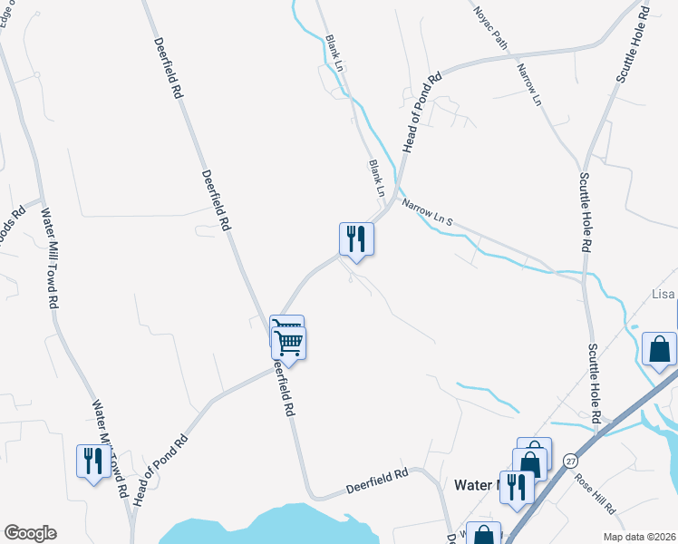 map of restaurants, bars, coffee shops, grocery stores, and more near 828 Head of Pond Road in Water Mill