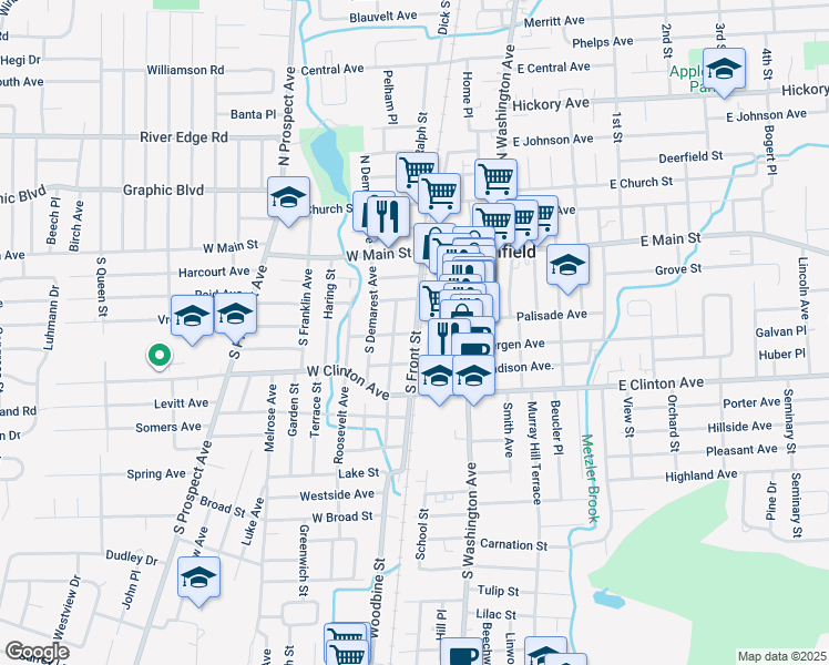 map of restaurants, bars, coffee shops, grocery stores, and more near 11 Arlington Avenue in Bergenfield