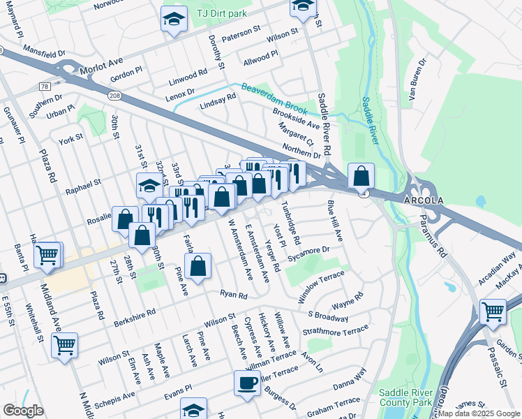 map of restaurants, bars, coffee shops, grocery stores, and more near 371 Broadway in Fair Lawn