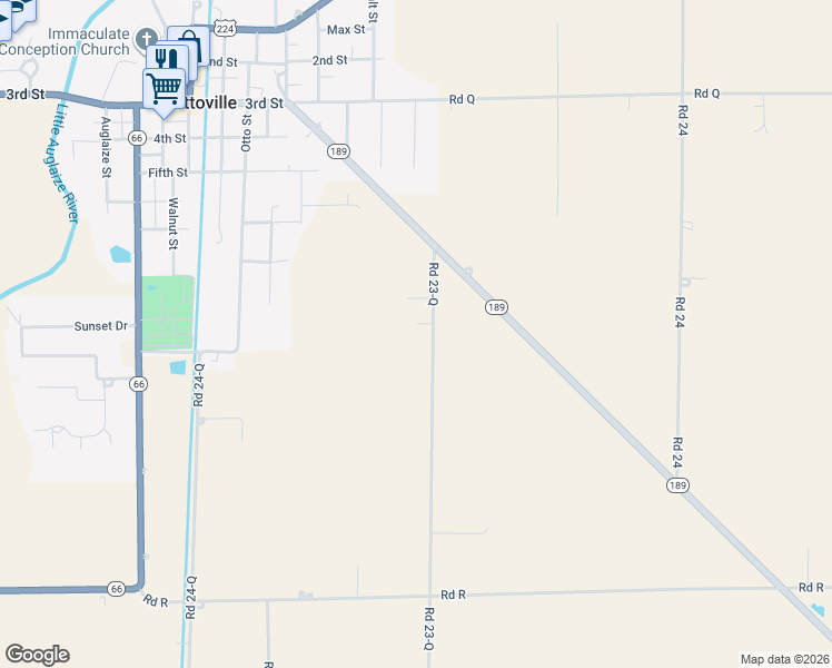 map of restaurants, bars, coffee shops, grocery stores, and more near 17460 Road 23-Q in Fort Jennings