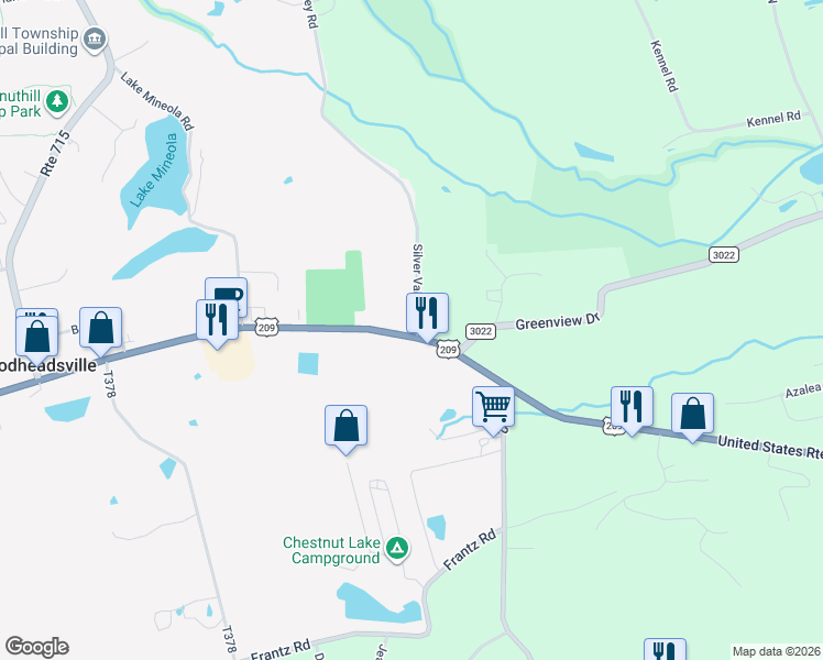 map of restaurants, bars, coffee shops, grocery stores, and more near 103 T449 in Brodheadsville