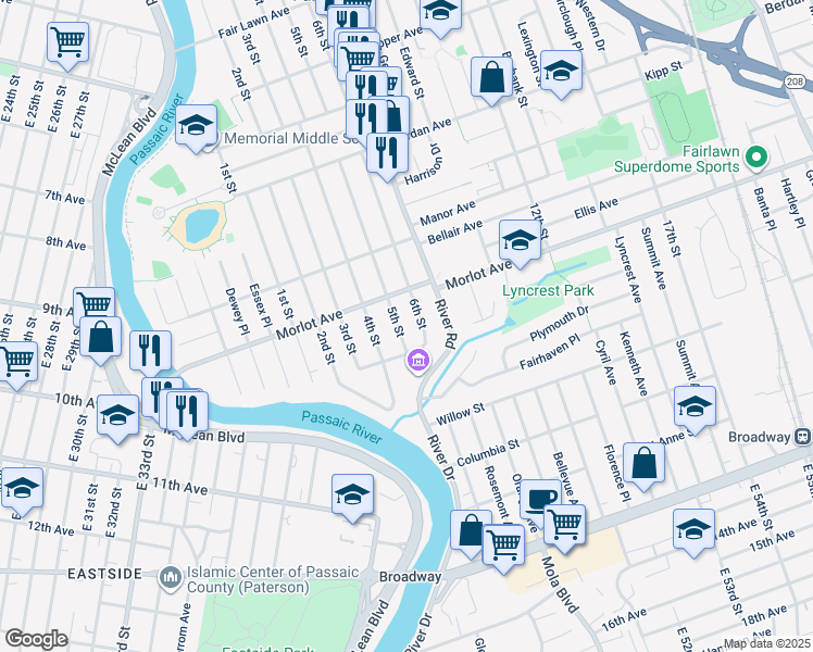 map of restaurants, bars, coffee shops, grocery stores, and more near 536 5th Street in Fair Lawn