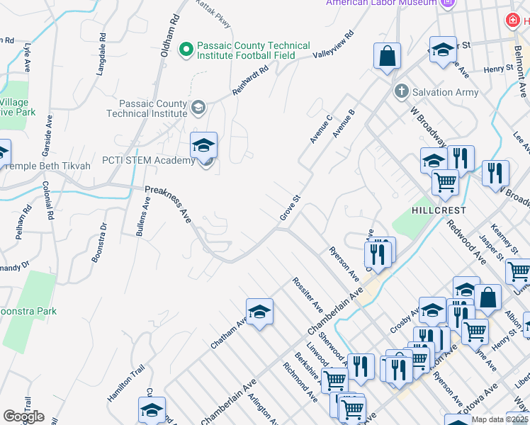 map of restaurants, bars, coffee shops, grocery stores, and more near 23 Ryerson Avenue in Haledon