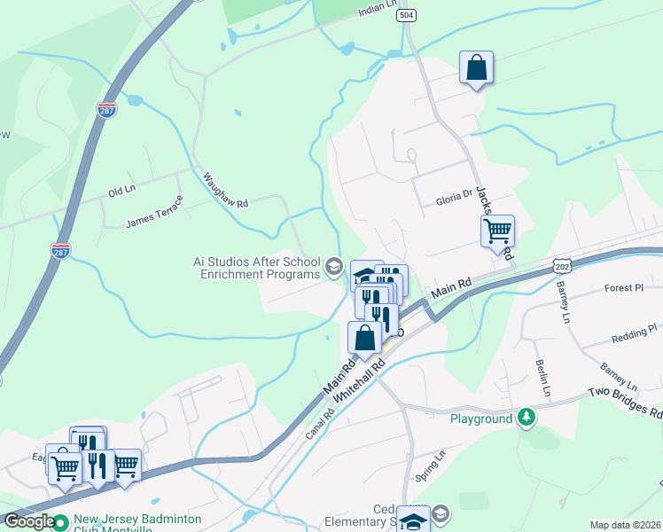 map of restaurants, bars, coffee shops, grocery stores, and more near 22 Waughaw Road in Montville