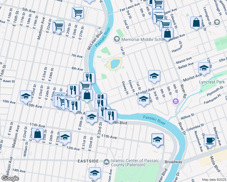 map of restaurants, bars, coffee shops, grocery stores, and more near 046 Bellair Avenue in Fair Lawn