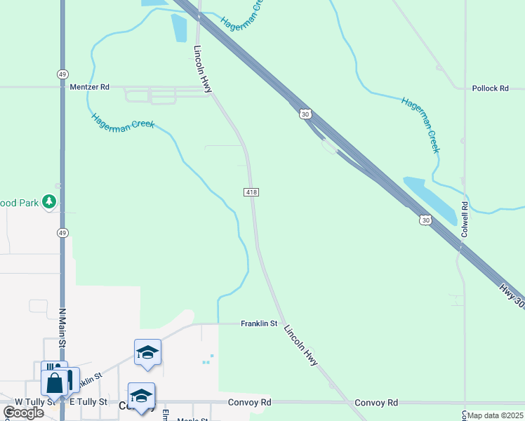 map of restaurants, bars, coffee shops, grocery stores, and more near 6577-6799 Lincoln Highway in Convoy