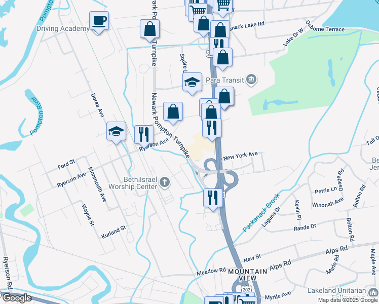 map of restaurants, bars, coffee shops, grocery stores, and more near 27 Old Newark Pompton Turnpike in Wayne