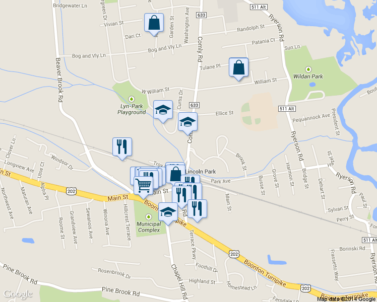 map of restaurants, bars, coffee shops, grocery stores, and more near 209 Comly Road in Lincoln Park