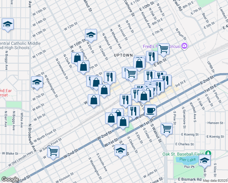 map of restaurants, bars, coffee shops, grocery stores, and more near 603 West 4th Street in Grand Island
