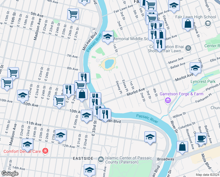 map of restaurants, bars, coffee shops, grocery stores, and more near 046 Bellair Avenue in Fair Lawn