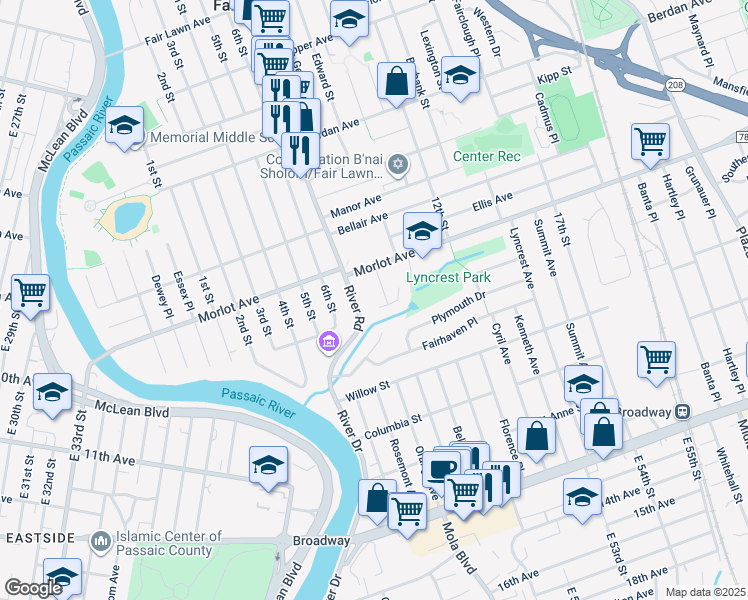 map of restaurants, bars, coffee shops, grocery stores, and more near 8-04 Susan Place in Fair Lawn