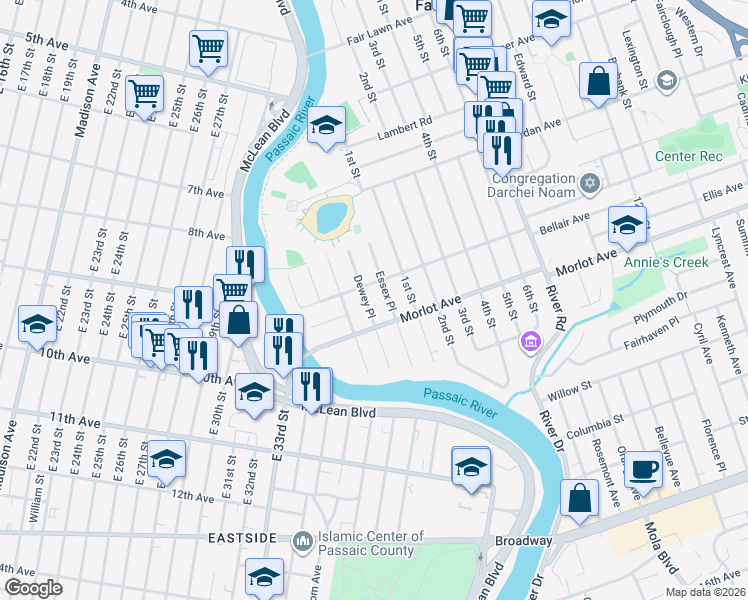 map of restaurants, bars, coffee shops, grocery stores, and more near 709 Dewey Place in Fair Lawn