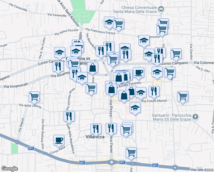 map of restaurants, bars, coffee shops, grocery stores, and more near 21 Vico Quercia in Giugliano In Campania