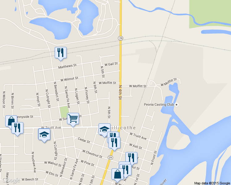 map of restaurants, bars, coffee shops, grocery stores, and more near 1513 North 4th Street in Chillicothe