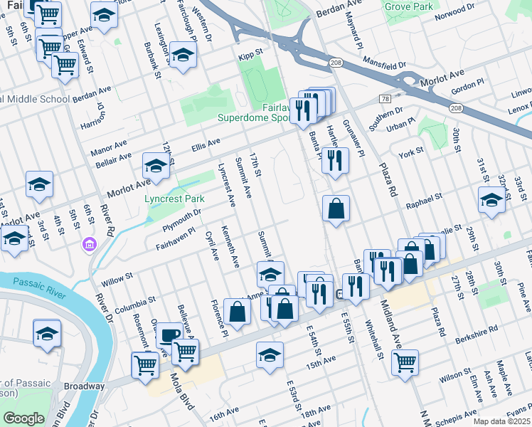 map of restaurants, bars, coffee shops, grocery stores, and more near 4-16 17th Street in Fair Lawn