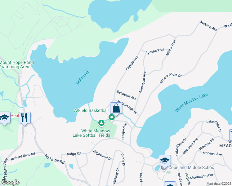 map of restaurants, bars, coffee shops, grocery stores, and more near 26 Delaware Avenue in Rockaway