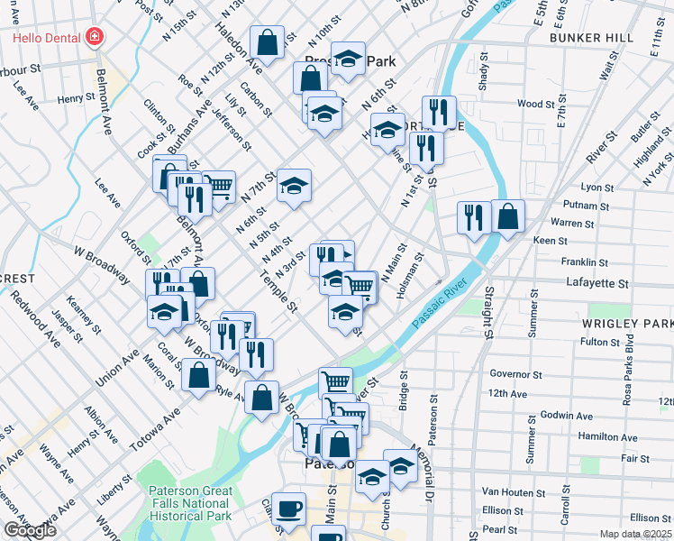 map of restaurants, bars, coffee shops, grocery stores, and more near 81 Arch Street in Paterson