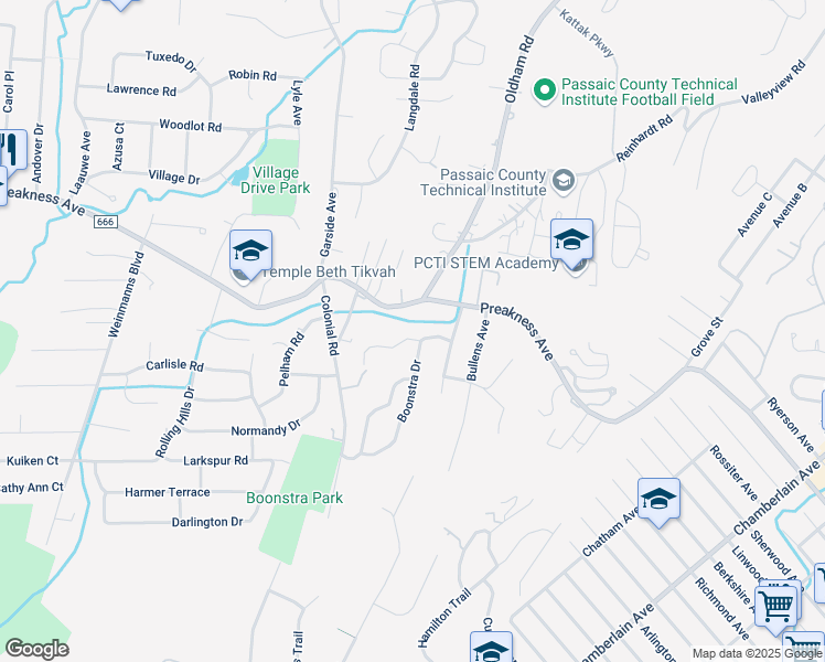 map of restaurants, bars, coffee shops, grocery stores, and more near 65 Boonstra Dr in Wayne