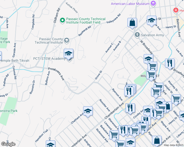 map of restaurants, bars, coffee shops, grocery stores, and more near 23 Ryerson Avenue in Haledon
