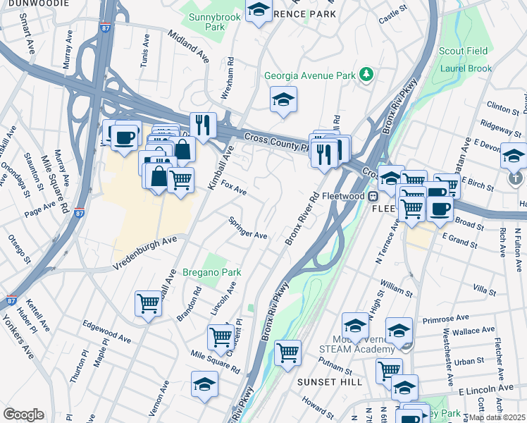 map of restaurants, bars, coffee shops, grocery stores, and more near 205 Lincoln Avenue in Yonkers