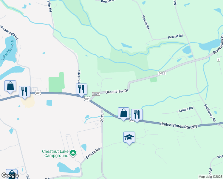 map of restaurants, bars, coffee shops, grocery stores, and more near 139 Greenview Drive in Brodheadsville