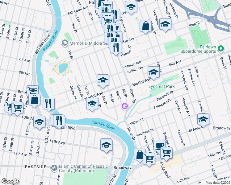 map of restaurants, bars, coffee shops, grocery stores, and more near 536 5th Street in Fair Lawn