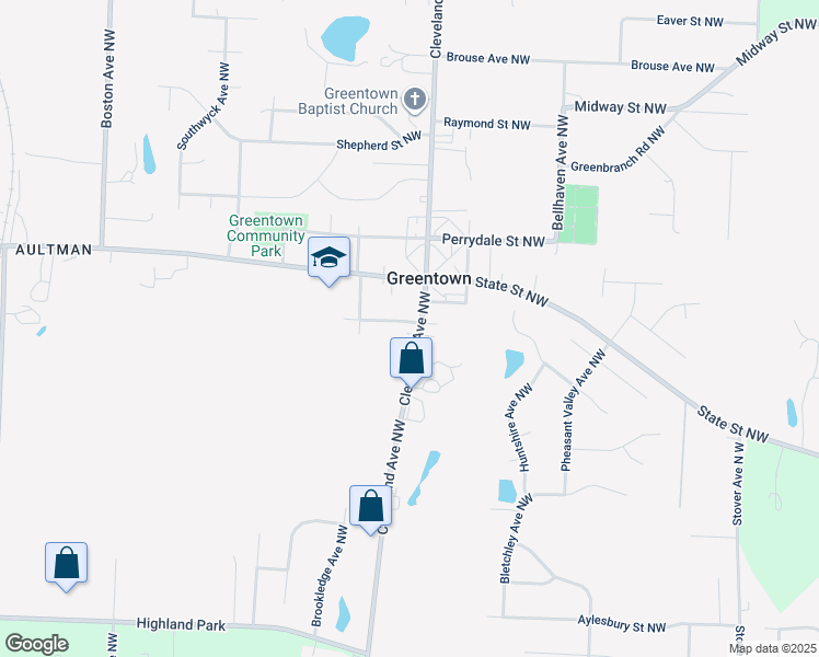 map of restaurants, bars, coffee shops, grocery stores, and more near 9615 Cleveland Ave NW in North Canton