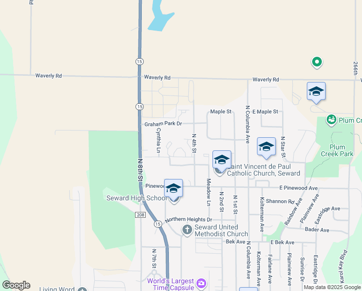 map of restaurants, bars, coffee shops, grocery stores, and more near 500 Heartland Park Drive in Seward