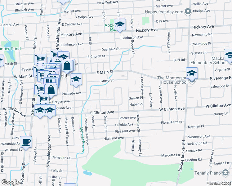 map of restaurants, bars, coffee shops, grocery stores, and more near 104 Clinton Park Drive in Bergenfield