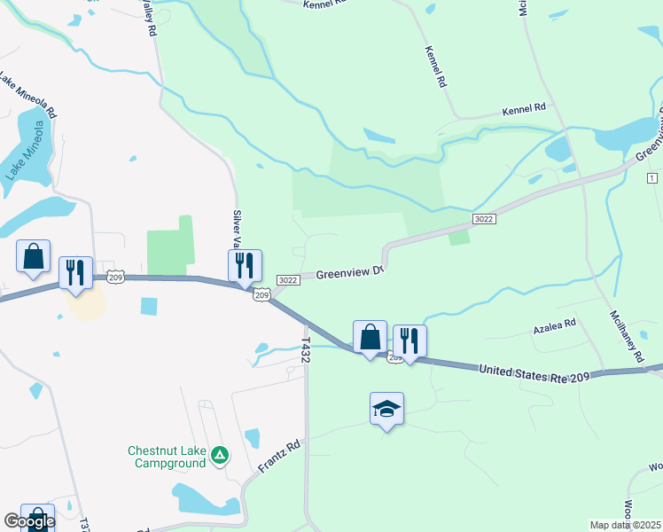 map of restaurants, bars, coffee shops, grocery stores, and more near 139 Greenview Drive in Brodheadsville
