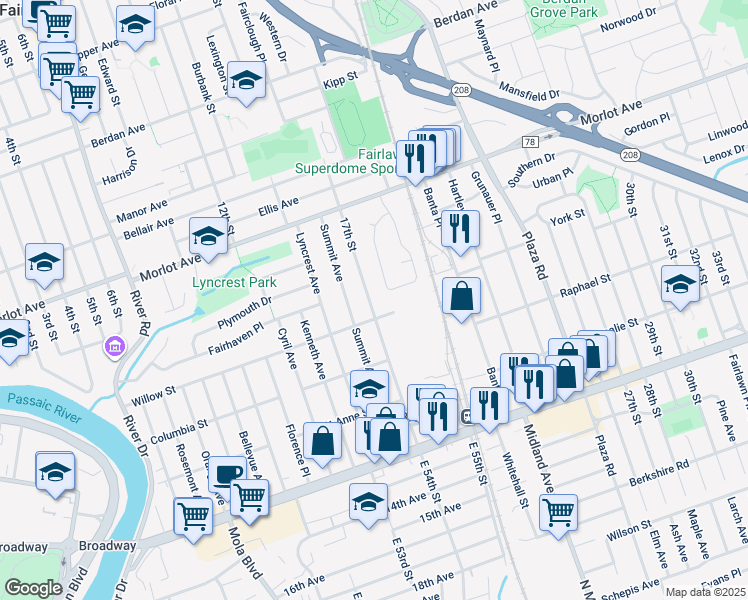 map of restaurants, bars, coffee shops, grocery stores, and more near 4-16 17th Street in Fair Lawn