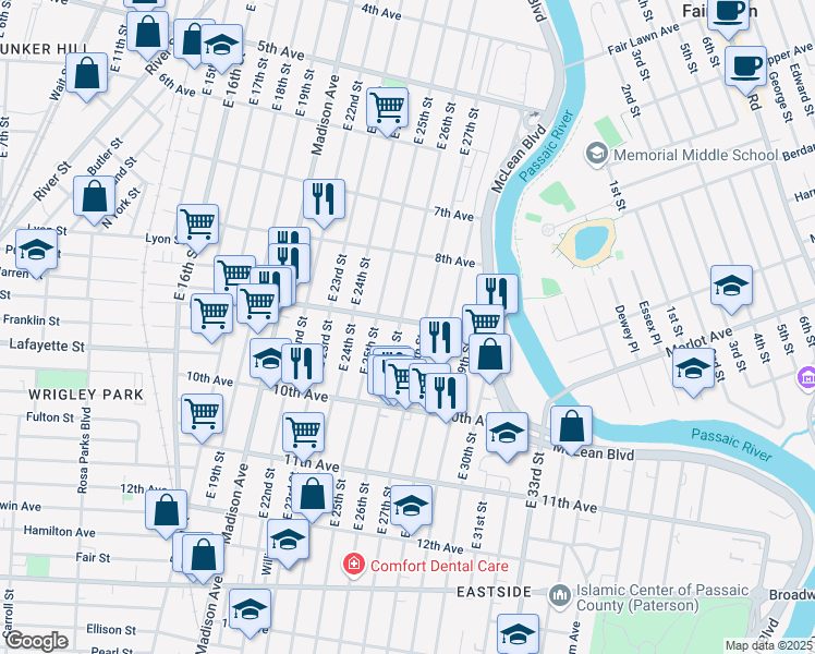 map of restaurants, bars, coffee shops, grocery stores, and more near 361 East 26th Street in Paterson